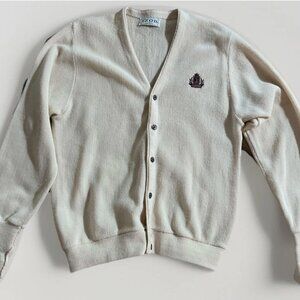 VTG IZOD CREST LOGO WHITE MENS M MADE IN USA PREPPY UNIVERSITY SWEATER CARDIGAN